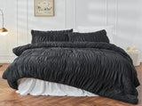 Wrinkle Textured Bedding Set - 3 Piece Quilt Cover and Pillowcase Set - Black Bohemian Style V888-ELOSUNG54958-7