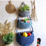 3 Tier Hanging Fruit And Vegetable Basket, Removable Woven Cotton Rope Wall Organizer For Kitchen V1237-ZY-807-264