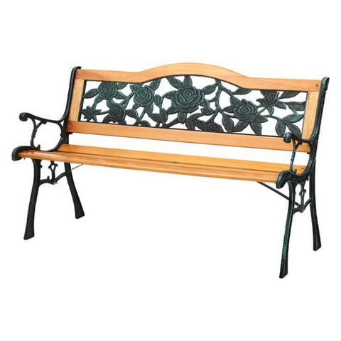 Gardeon Outdoor Garden Bench Seat 126cm Wooden Cast Iron 3 Seater Patio Furniture GB-IR-WOOD-NTL