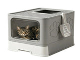 CARLA HOME Foldable Enclosed Cat Litter Box with Scoop - Grey - Plastic - Kitty Litter Tray V178-36497
