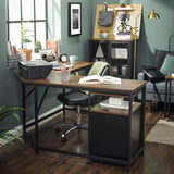 L-Shaped Computer Desk, Rustic Brown and Black V178-11383