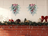 2 PCS 20 Christmas Candy Cane Frosted Pine Needle Teardrop Swag Wreath for Front Door, Xmas Swag V1258-DP02-C-2708