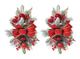 2pcs 21.6in Xmas Staircase Wreath with Berries Pinecones Bowknot Xmas Teardrop Swags Red V1294-YM0901-240921FB03-2