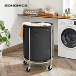 SONGMICS Laundry Basket with Wheels with Steel Frame and Removable Bag Black V227-8498101001330