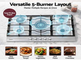 Devanti 90cm Gas Cooktop 5 Burner LPG NG Stainless Steel Hob Silver CT-GAS-5B-L-SS