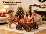 Gardeon Wooden Planter Cart Garden Decor Plant Stand Flower Fir Wood Wagon Wheels L GD-GC-L-CC