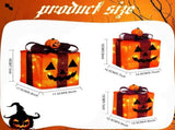 3 Pack Lighted Halloween Pumpkin Gift Boxes, 60 LED Battery Operated Jack O Lantern Decorations with V1107-130-71574