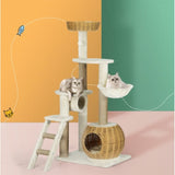 i.Pet Cat Tree 138cm Tower Scratching Post Scratcher Wood Bed Condo House Rattan Ladder PET-CAT-RATTAN01-BE