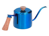 600ml Stainless Steel Manual Coffee Pot Long Narrow Spout Pour Over Kettle with Wooden HandleBlue V1294-YM0710-3118210281012