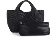 Woven Tote Bag for Women Soft Leather Handbag with Pocket V1263-JX-3497
