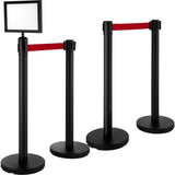 Stanchion Post Barriers 4-Set Line Dividers, Stainless Steel Stanchions with 6.6 Black Retractable V952-GLZ-CBTZ-HS-4JT01V0