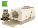 Cream White Extra Large Stainless Steel Cat Litter Box, Foldable Covered Cat Litter Tray with Round V1243-MSPT144-CREAMWHITE-L-OO