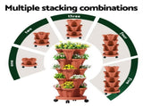 Green Fingers Raised Garden Bed 5 Tier Vertical Garden Brick Red Strawberry Stackable Planters Herbs GARDEN-PLASTIC-25L-BR