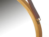 CARLA HOME Hanging Wall Mirror 38cm - Solid Bamboo Frame Adjustable Leather Strap for Bathroom LSB-36014
