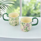 2X High-Fired Ceramic Porcelain Mug Set with Lid 400ml Vintage Floral Tea Spoon GREEN V274-HA-LA-P0024826-MUT