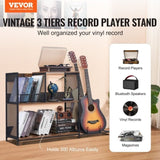 VEVOR 3-Tier Record Player Stand with Guitar Holder, Turntable Stand with Storage Holds Up to 300 V952-DCJJTMSC300Z9HOHUV0
