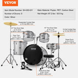 VEVOR Adult Drum Set, 5-Piece, 558.8 mm Complete Full Size Drum Kit with Bass Toms Snare Floor Drum V952-WJTJZG5JT22YET4DWV0