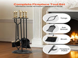 Fireplace Tool Set, 5 PCS Tool Set and Holder with Five-Prong Stand, Tongs, Ash Shovel, Brush, V952-BLGJTJ5JTWZGPZ6MX001V0