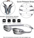 Gray Swim Goggles Set with Cap, Nose Clip, Earplugs & Case Anti-Fog UV Protection for Men & Women V1107-GRAY SWIM GOGGLES SET
