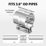 3.0'' Exhaust Clamp, Lap Joint Band Clamp Stainless Steel for Pipes, Mufflers, Catalytic Converters V1258-DP02-WO-811