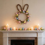 16' Easter Bunny Wreath for Front Door, Spring Rabbit Wreath Decoration with Pastel Speckled Eggs & V1370-AZ4-15954