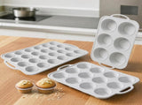 3Pcs Silicone Muffin Pan 6, 12 and 24 Cup with Metal Frame, Non Stick Jumbo Cupcake Pan with V1258-DP02-F-209