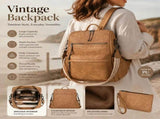 Yellow Apricot Textured Ladies Backpack Set Vintage Large Capacity Shoulder Pack V1221-XM-LB641-GM49