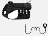 Tactical Dog Harness and Leash Set - M size Black Oxford No Pull Vest and Black 1.85m Hands Free V888-ELOSUNG56276-4