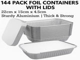 144x Aluminium Disposable Foil Food Container Trays Pans w/ Lids Covers Bulk 22cm*15cm*4.5cm V563-AF2215-6L-24PK