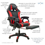 Spire Onyx Gaming/Office Chair w/ RGB Lighting And Massager Red And Black - 815ER V1032-SP-ONYXGAMINGCHAIR_815ER_RB