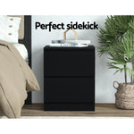 Artiss Bedside Table 2 Drawers - PEPE Black FURNI-E-PURE-BK