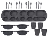 Dark Grey Durable Eco-Friendly Wheat Straw Dinnerware Set - 24 Pieces with Plates, Bowls, Cups & V888-ELOSUNG28115