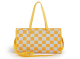 "Yuanqi Checkerboard" Warm Yellow tote bag Two-in-one handbag and cross-body bag, can hold V1102-HEBB-006