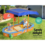 Keezi Kids Sandpit Wooden Boat Sand Pit with Canopy Bench Seat Beach Toys 150cm SAND-JUMBO-CANOPY