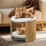 Elevated Double Cat Bed 2-Tier Wooden Plush Kitten Lounge V178-66928
