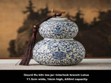Ru Kiln tea jar, blue-and-white ceramic canister, airtight tea storage, floral tea container, V1102-122-23629-CYN-6