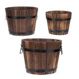 SKISUNO Set of 3 Wooden Plant Pots in Coffee Color, Rustic Home Decor , 15x12in V1370-AZ4-14064
