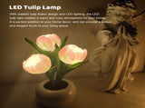 Aoresac Desktop LED Tulip Lamp Artificial Flower Night Light Bouquet Lamp 3 Heads with Ceramic Vase V1294-YM0901-H46916P