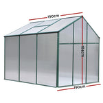 Green Fingers Greenhouse 1.9x1.9x1.83M Aluminium Polycarbonate Green House Garden Shed GH-ALU-190X190-GN-AB