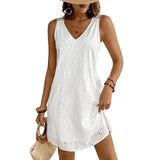Women's V-neck summer casual beach skirt vacation sleeveless sun skirt white XL size V1366-AZ2-W-14440