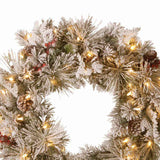 Christabelle 61cm Snowy Christmas Wreath Bedford with LED Lights Front Door Decoration Ornament 112_NATSB61W