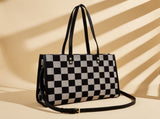Stylish Black Khaki Checkerboard Tote Bag Large Capacity Womens Shoulder Handbag for Work & Daily V1105-YABB-06