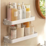 Set of 2 shower shelves, shower shelf without drilling, wall shelf with 6 removable hooks, for V1237-ZY-203-2946