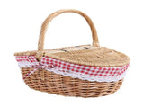 Wicker Picnic Basket with Liner Wooden Split Lid Picnic Basket Vintage Style Picnic Hamper with V1192-AZ-W-34283