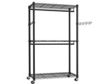 CARLA HOME Double Rail Garment Rack with Shelves - Rolling - Portable Wardrobe LSB-36526