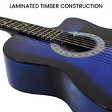 Karrera 38in Cutaway Acoustic Guitar with Carry Bag - Blue Burst CC38-SBU