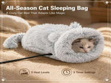 Cozy Heated Two-in-One Plush Cat Cave Bed with USB-Powered Warming, Multi-Level Temperature Control, V1341-ZY-RER9DMXK-GREY