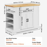 VEVOR Kitchen Island Cart Storage Cabinet Serving Cart with Drawer & Shelves V952-BFBGDKYDCFBS8BJFXV0