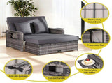 Gardeon Outdoor Day Bed Sun Lounge Setting Wicker Lounger Patio Furniture Grey ODF-SUNBED-RCL-GE-AB