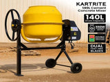 Kartrite Portable 140L Concrete Cement Mixer Sand Gravel Dual Mix Blades & Tipper Lock 550W Hea PCM-500-140